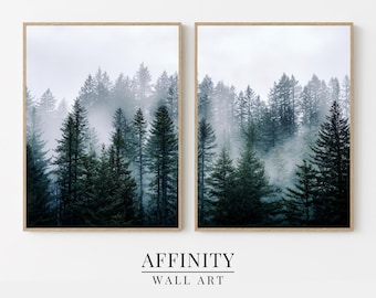 Foggy Pine Forest Print: Misty Evergreen Woodland Nature Art (Digital Download
