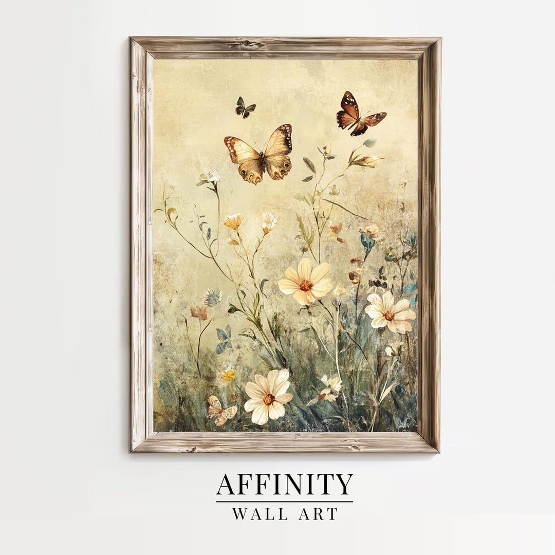 Vintage Butterfly Print Botanical Print Daisy Wall Art Download Vintage ...