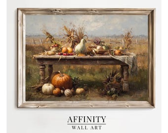 Thanksgiving Harvest Table: Vintage Fall Still Life Print (Digital Download)