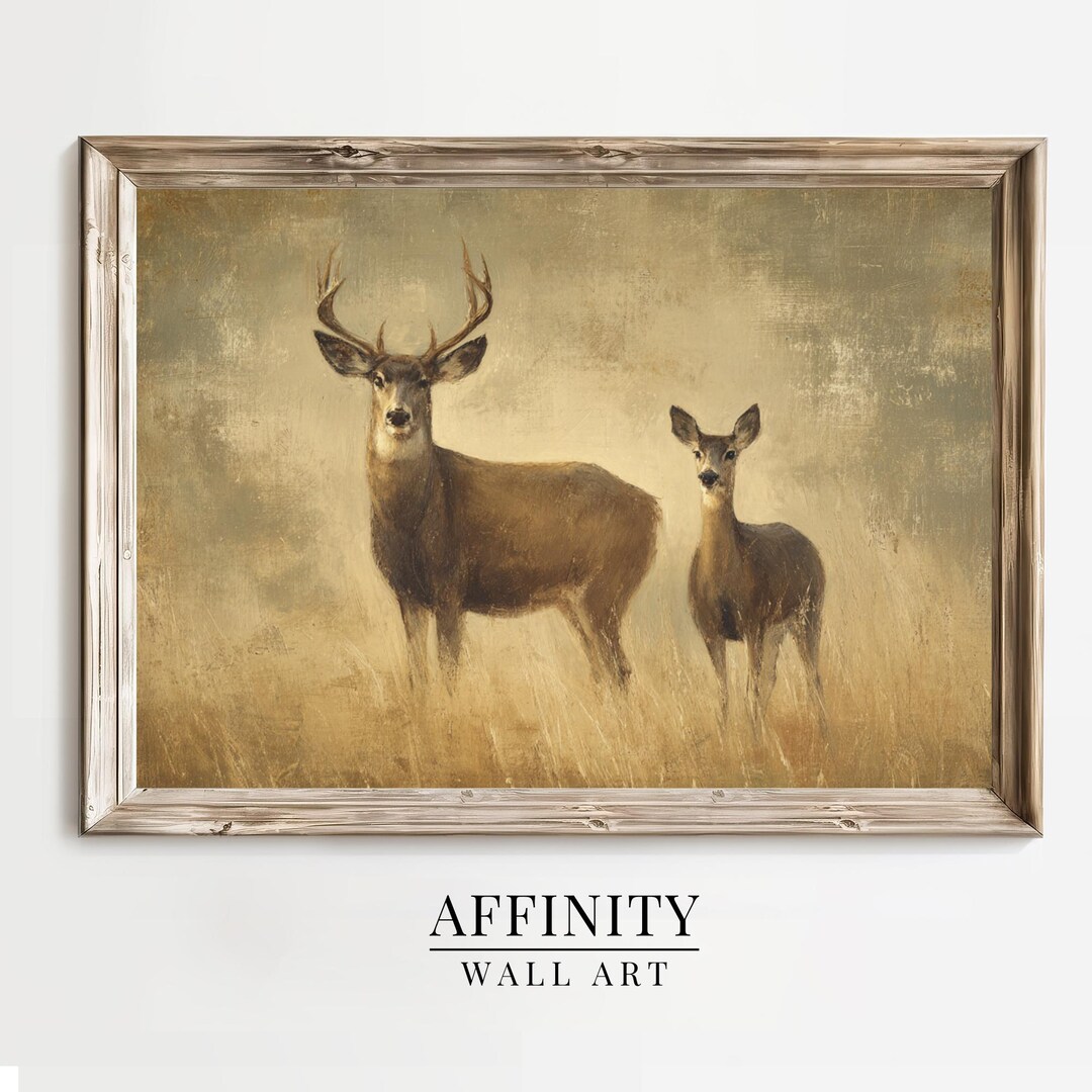 Whitetail Deer in Golden Grass Print: Rustic Farmhouse Wildlife Art ...
