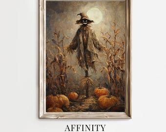 Haunted Vogelscheuche Kürbis Aufnäher - Vintage Gothic Halloween Kunstdruck (Digitaler Download)