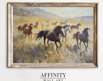 Wild Horses Prairie Print: Vintage Western Landscape Art (Digital Download)