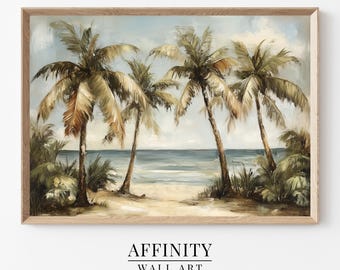 Lámina de playa tropical: Paisaje costero con palmeras (Descarga digital)