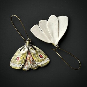 Green Moth butterfly ceramic dangle earrings. Porcelain ceramic lightweight earrings. Spring summer artistic bug insect earrings. image 4