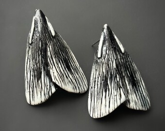 Moth butterfly stud earrings. Porcelain lightweight earrings. Handmade unique jewelry. Contemporary handmade jewelry. Bug earrings.