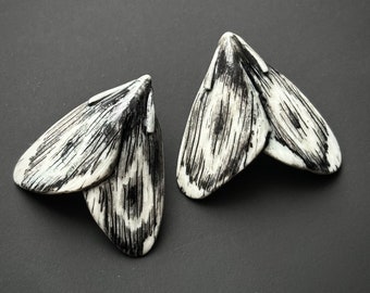 Moth butterfly stud earrings. Porcelain lightweight earrings. Handmade unique jewelry. Contemporary handmade jewelry. Bug insect earrings.