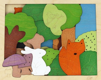 Ekoplay Holzpuzzle Tiere im Wald  I  nachhaltig gefertigtes Lernspielzeug Tiere Natur farbenfroh freundlich