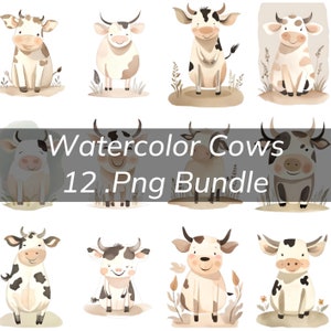 12 .Pngs Aquarell Kühe, Kuh Clipart, Kuh png Tierbilder Bauernhoftiere Digitaler Download, Baby Kuh Png