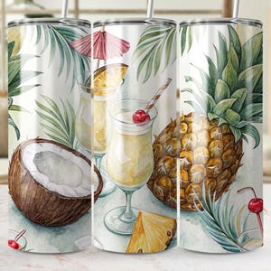 Tropical Drink Tumbler Wrap, Piña Colada 20oz Skinny Tumbler PNG, Summer Vibes Sublimation Designs, Cocktail Tumbler Wrap