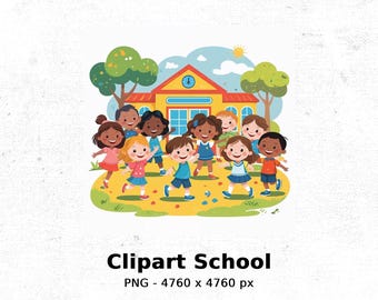 Clipart de volta às aulas: crianças brincando na escola (download digital de arquivo PNG)