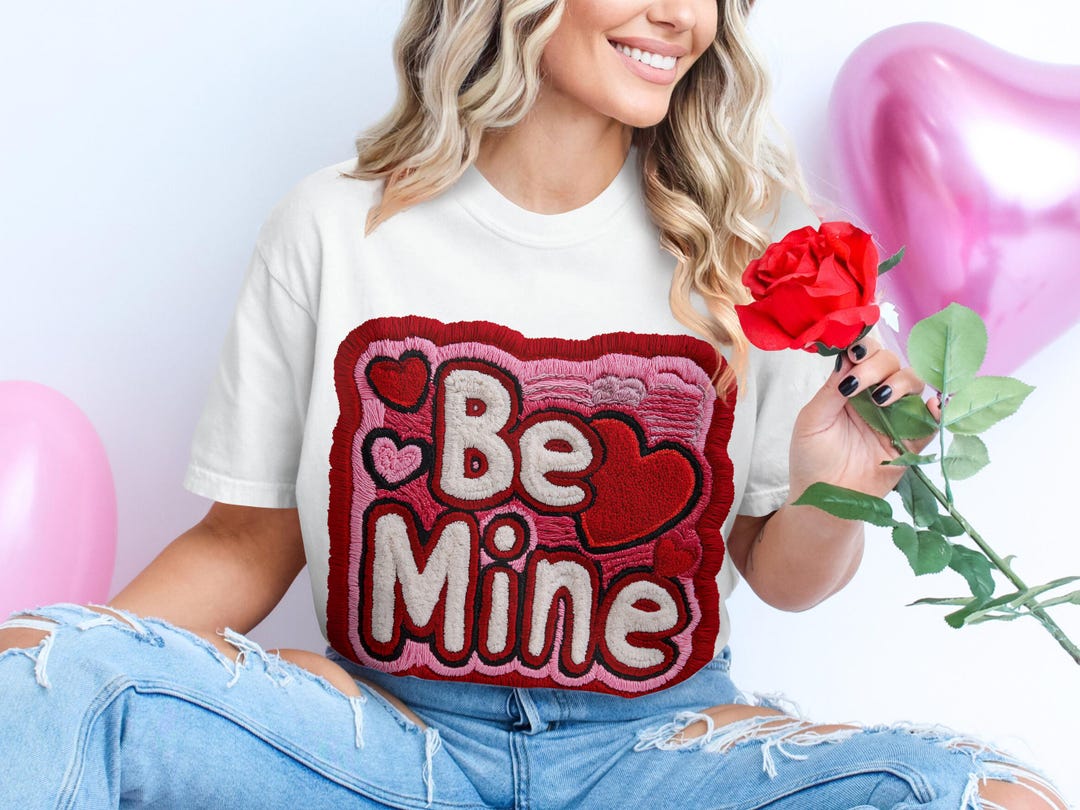 Be Mine Faux Embroidered Heart PNG, Valentine's Day Sublimation ...