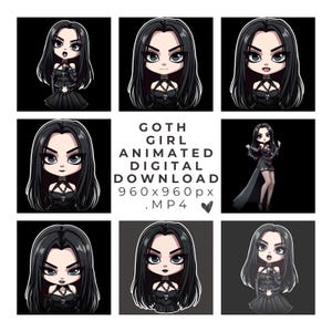 Goth Girl Animated MP4s | Cute Chibi Style | Video Pack Mp4 | Video Bundle