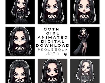Goth Chibi Girl Animated MP4 Video Pack (Digital Download)