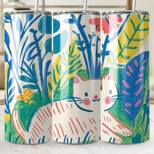 Cute Cat Tumbler Wrap, 20oz Skinny Cat Tumbler PNG, Cartoon Cat Sublimation Designs, Butterfly, Digital Download