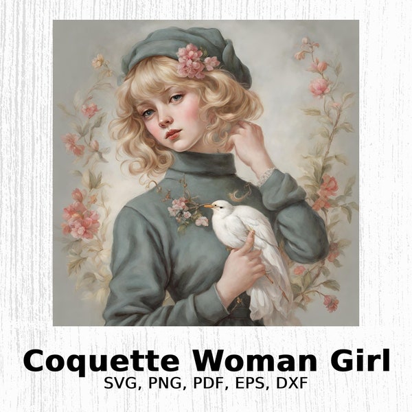 Vintage Coquette Woman Girl Art T-Shirt, Classic Artwork Print, Feminine Floral Design Tee, Elegant Fashion Illustration Top