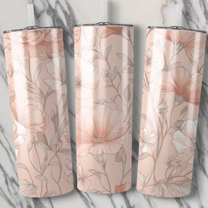 Peach Floral Tumbler Wrap: Spring Blossom PNG Design (20oz Skinny Tumbler)(Digital Download)