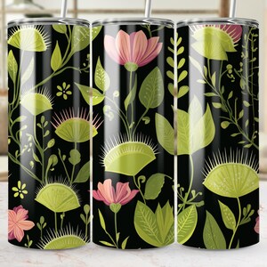 Venus Flytrap Tumbler Wrap, Pink Flower 20oz Skinny Tumbler Design, Dark Floral Sublimation, Botanical Wrap, Digital Download