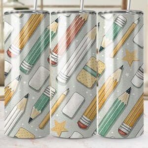 Bleistift Tumbler Wrap: Lehrer Lieferungen Sublimation Design (PNG Digital Download)