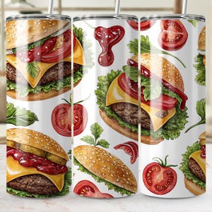 Burger Tumbler Wrap: Fast Food Sublimation Design (Digital Download, 20oz Skinny Tumbler PNG)