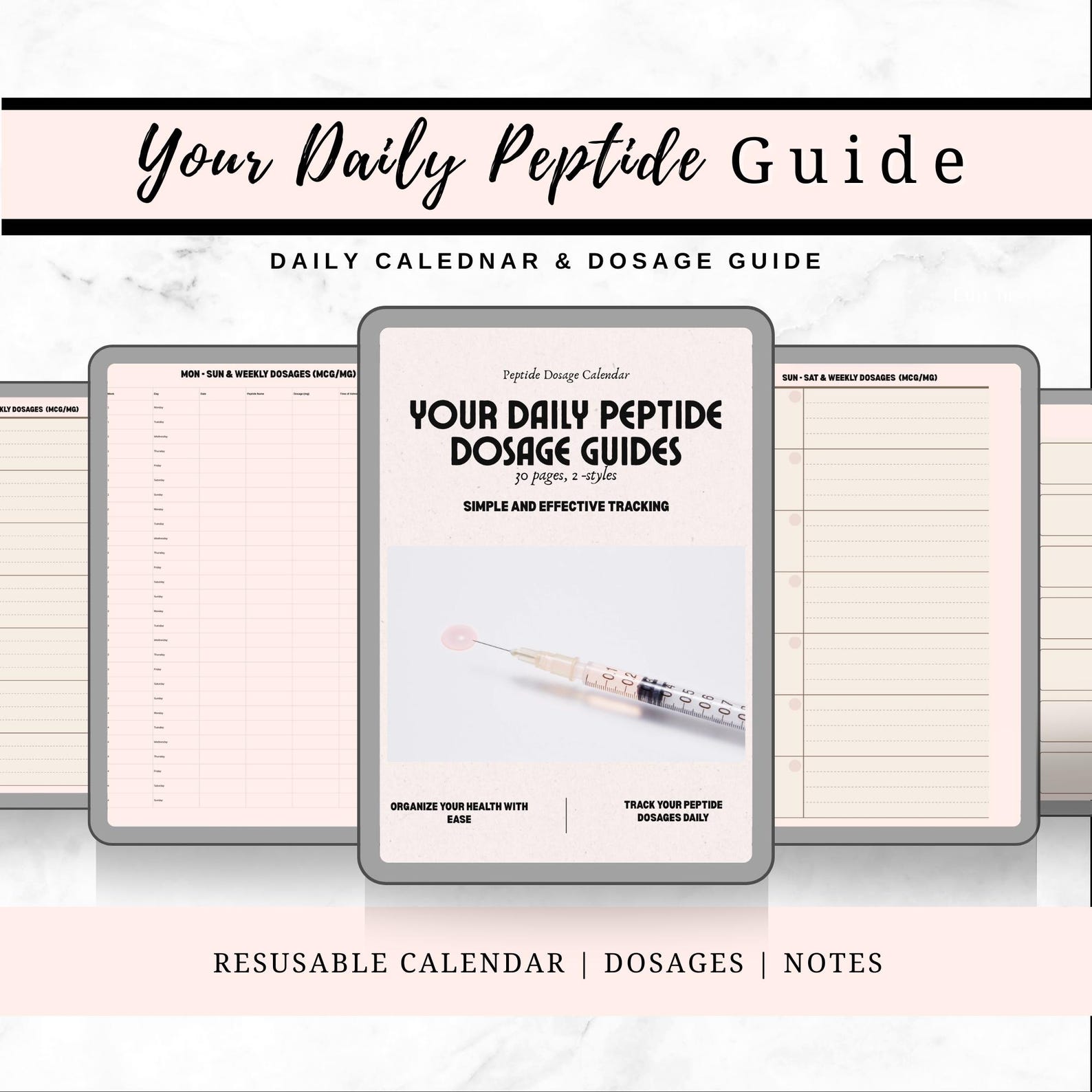 Injection Printable Note Peptide Injection Tracker: Printable Dosage Calendars 30 Pages, 2 ...