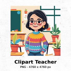 Back To School Clipart, Teacher Clipart, Classroom Clipart, Cute Teacher, School Decor, Digital Download, Back to School Teacher Clipart