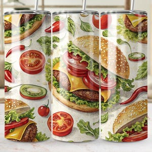 Burger Tumbler Wrap: 20oz Skinny Tumbler Sublimation Design (Digital Download)
