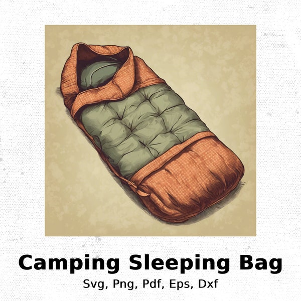 Vintage Camping Sleeping Bag Illustration, Digital Download Svg, Png, Pdf, Eps, Dxf, Digital Download, Clipart, Svg Files