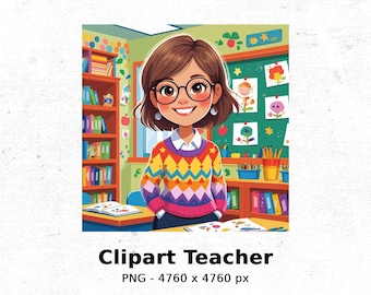 Teacher Clipart: Back to School Classroom PNG (Digital Download, Commercial Use)