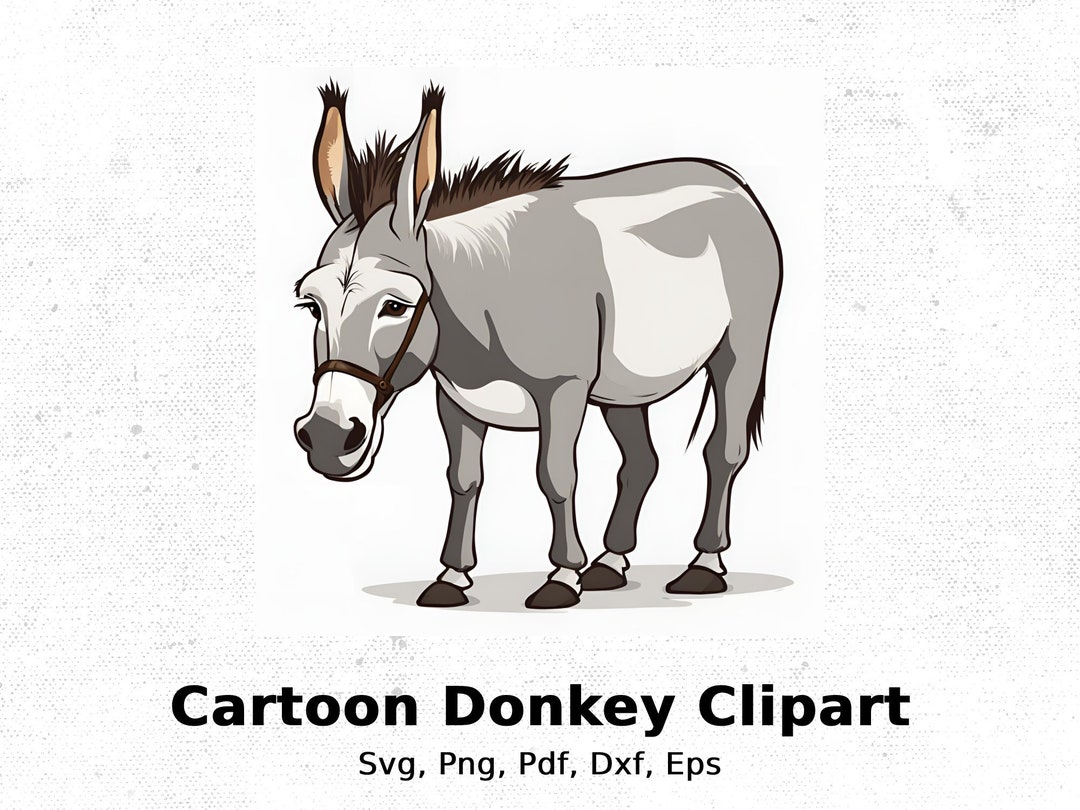 Cute Cartoon Donkey Clipart, Farm Animal Illustration (digital Download ...