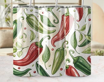 Chili Pepper Tumbler Wrap, 20oz Skinny Tumbler PNG, Spicy Food Sublimation Designs, Mexican Food Lover Gift, Digital Download