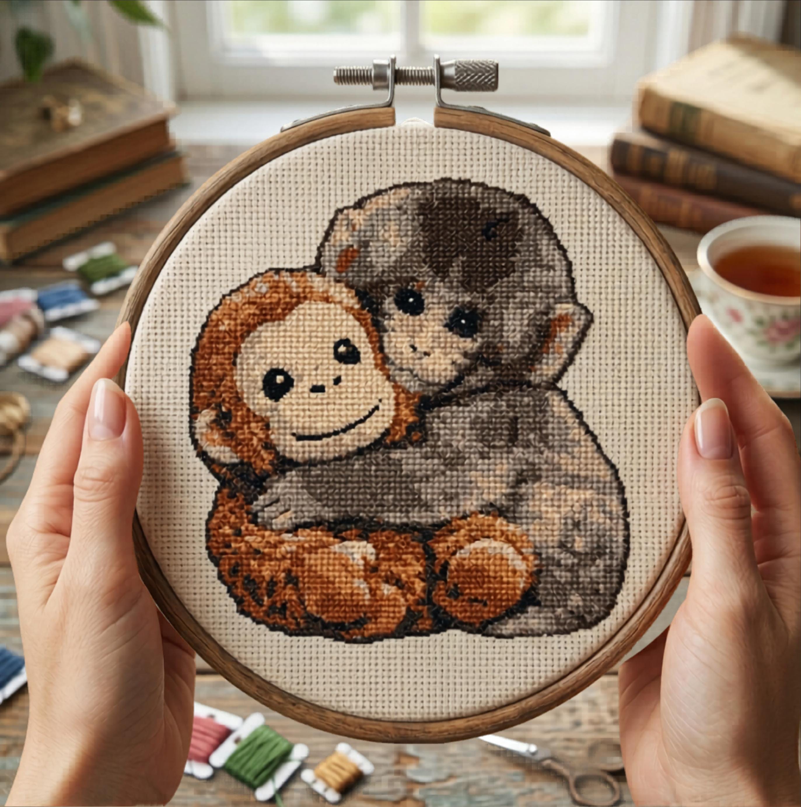 Punch the Monkey Hug Cross Stitch Pattern | Baby Monkey PDF