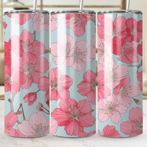 Cherry Blossom Tumbler Wrap, 20oz Skinny Tumbler PNG, Pink Floral Sublimation Designs, Spring Tumbler Wrap, Digital Download