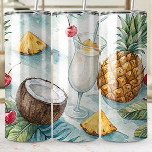 Tropical Tumbler Wrap, Coconut Pineapple 20oz Skinny Tumbler, Summer Drink Sublimation Designs, Beach Vibes Tumbler, Digital Download