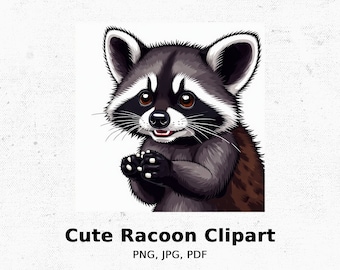 Cute Raccoon Clip Art, Adorable Cartoon Raccoon Digital Download, Nursery Wall Art, Animal Graphics Jpeg, Svg, Png, Pdf, Eps, Dxf