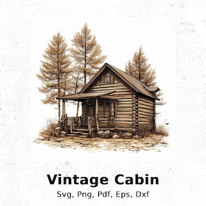 Vintage Cabin Landscape Art: Rustic Forest Clipart (Digital Download)