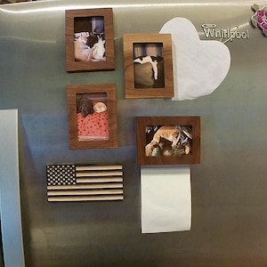 Handcrafted Walnut Magnetic Picture Frames - 2x3 Wallet Size Photo Display for Refrigerator & Metal Surfaces