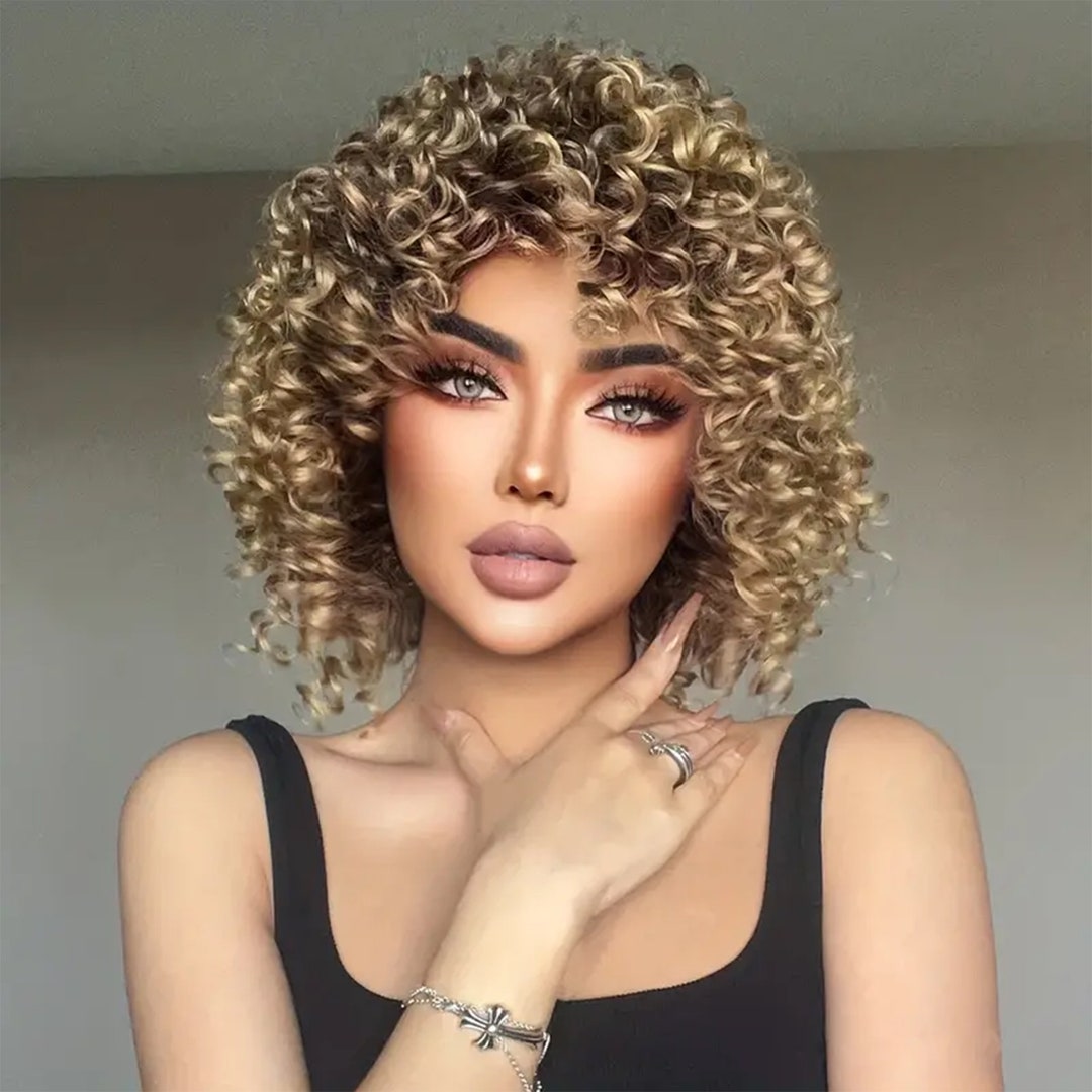 14inch Short Curly Ombre Wigs Synthetic Wigs Blonde Wigs Etsy