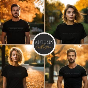 Black Bella Canvas 3001, Black Tshirt Mock up, Autumn Theme T-shirt Mockup, High Quality Mockup, Model Studio Quality T-Shirt Mockup