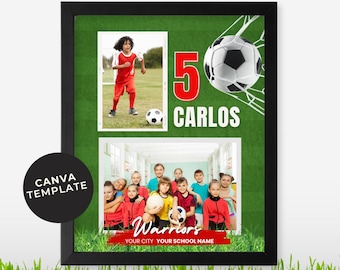 Benutzerdefinierte Fußball-Collage für Spieler oder Trainer Bearbeitbare 8x10-Fotocollage, digitales Canva-Bilderrahmen-Andenken für Familien und Teams