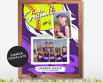 Purple Softball Photo Collage Canva Template Softball Team High School Senior Softball Player Photo Frame Picture Editable Template