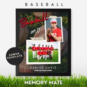 Modello fotografico "Baseball Memory Mate", ricordo di fine stagione, cornice per foto personalizzata, collage, banchetto di squadra, regalo fotografico, rosso 8x10