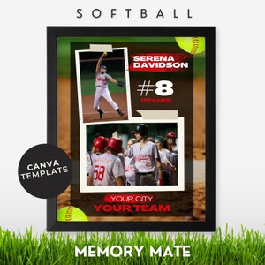 Peut inclure: Une joueuse de softball en uniforme rouge et blanc avec le numéro 58 au dos. La joueuse donne une tape amicale à une autre joueuse en uniforme rouge et blanc avec le numéro 32 au dos. L'image comprend également une joueuse de softball en uniforme rouge et blanc avec le numéro 8 sur le devant, une casquette de baseball rouge et blanche, et le texte "SERENA DAVIDSON #8 PITCHER YOUR CITY YOUR TEAM MEMORY MATE".