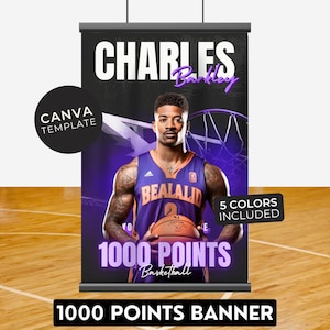1000 Point Basketball Banner Career Wins Canva Template Senior Night Poster Boys Basketball Player Banner Senior Sports Banner Design