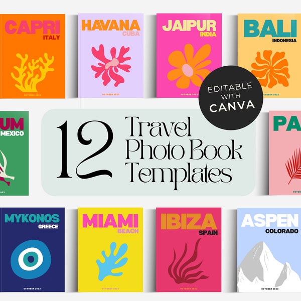 Aanpasbare ontwerper reisfotoboeksjabloon | E-boeksjabloon | Decoratief salontafelboek | Canva-sjabloon | Verrassingsgeschenk