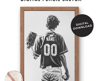 Personalized Baseball Gifts for Boys Senior Gift Pencil Sketch Art Print Baseball Graduation Gift Wall Art Baseball Room Decor Birthday Gift
