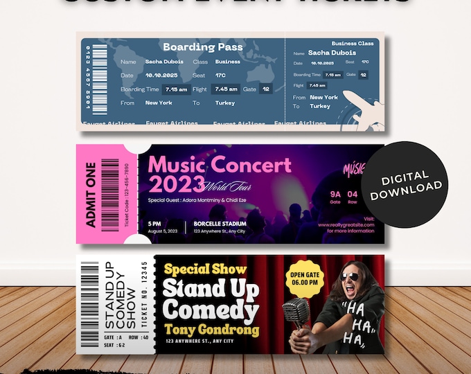 Evenementcadeaus, Concertkaartjes, Evenementkaartjes | Toonticket | Aangepaste evenementtickets | Vliegticketpas | Verrassingscadeau | Instapkaart