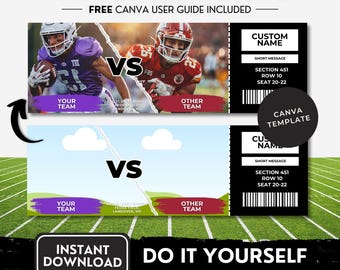 Football Game Ticket Template Anniversary or Birthday Gift for Football Lover Editable for Any Sporting Event Sports Father&#39;s Day Gifts