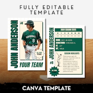 Modello per carta da gioco di baseball Giocatore di baseball Modello modificabile per carta sportiva giovanile Carta da baseball fai da te 2,5x3,5