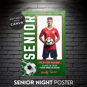 Senior Sports Gifts Soccer, Sport Poster, Soccer Player Gifts, Canva Template Soccer Team Gifts, 24X36IN | SNC BB004