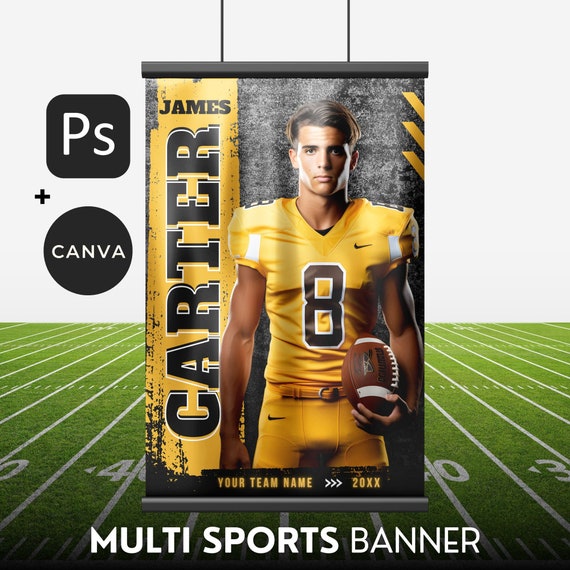 Senior Football Banner Canva & Photoshop Template High School Football Senior Posters College Sports Banner Football Senior Night 24X36IN